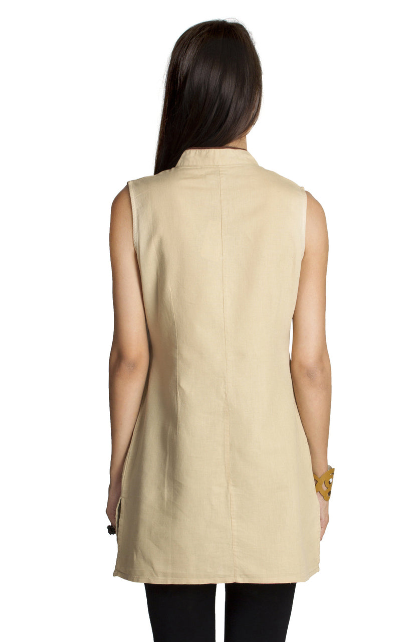 MOHR Women's Beige Tunic Shirt with Mandarin Collar Ì´Ì_ÌÎÌÌÎÌ¥ Back