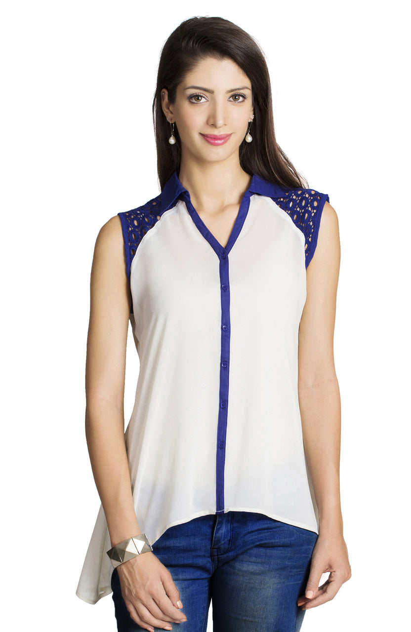 MOHR Women's Shirt with Blue Lace Embellishment Ì´Ì_ÌÎÌÌÎÌ¥ Front