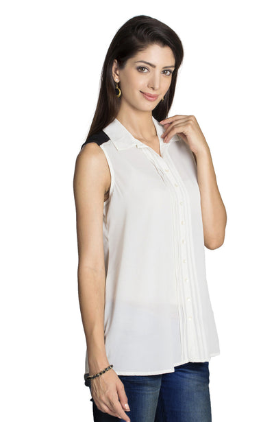 MOHR Women's Sleeveless Shirt with Pleated Button Placket Ì´Ì_ÌÎÌÌÎÌ¥ Side