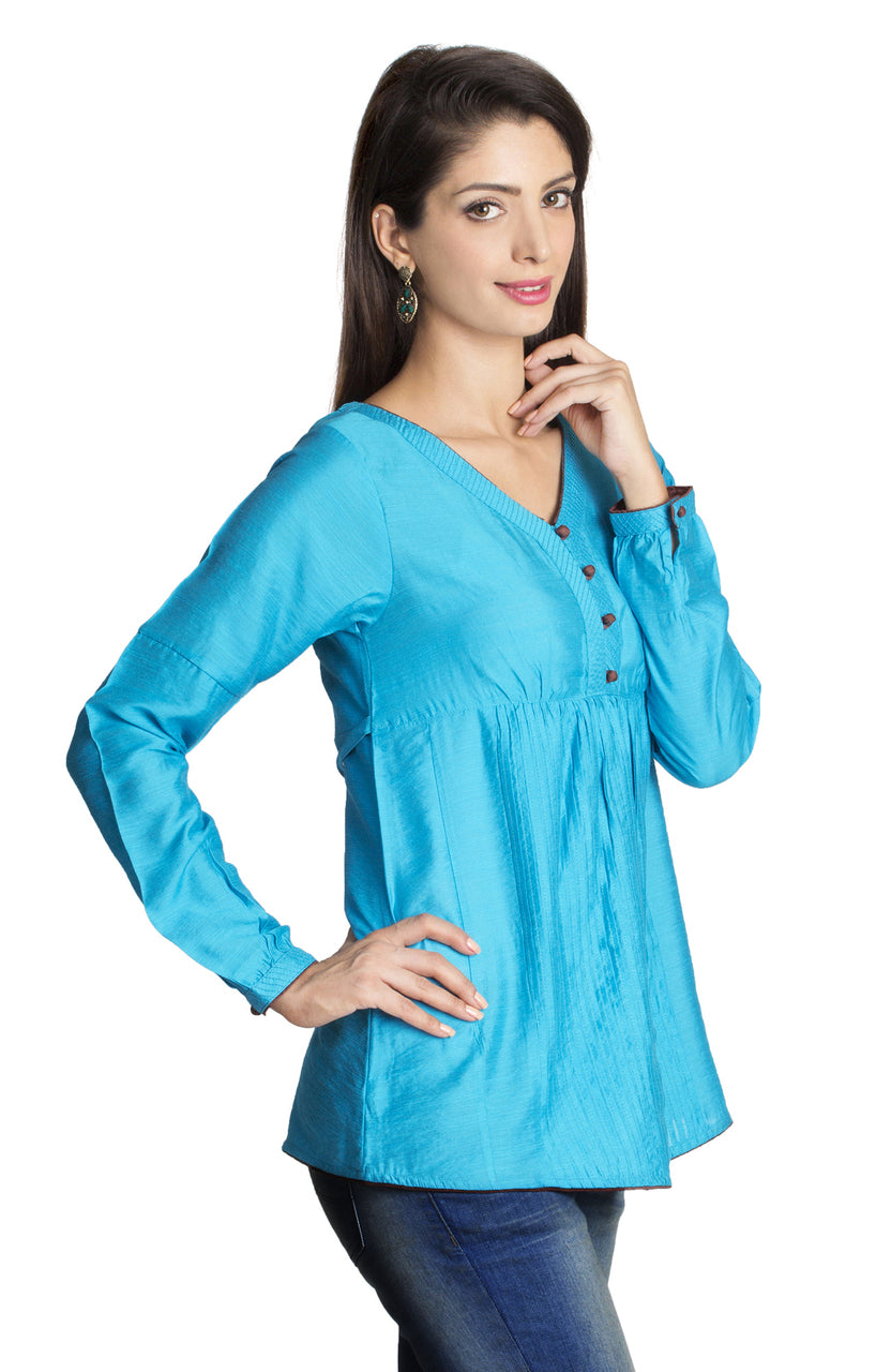 MOHR Women's Blue Tunic Shirt with V-Neck and Full Length Sleeves Ì´Ì_ÌÎÌÌÎÌ¥ Side