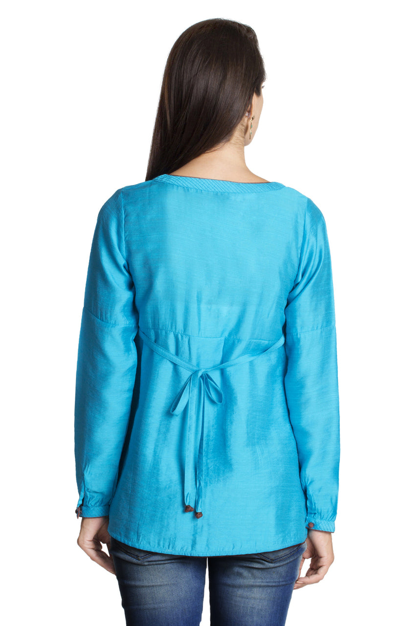 MOHR Women's Blue Tunic Shirt with V-Neck and Full Length Sleeves Ì´Ì_ÌÎÌÌÎÌ¥ Back