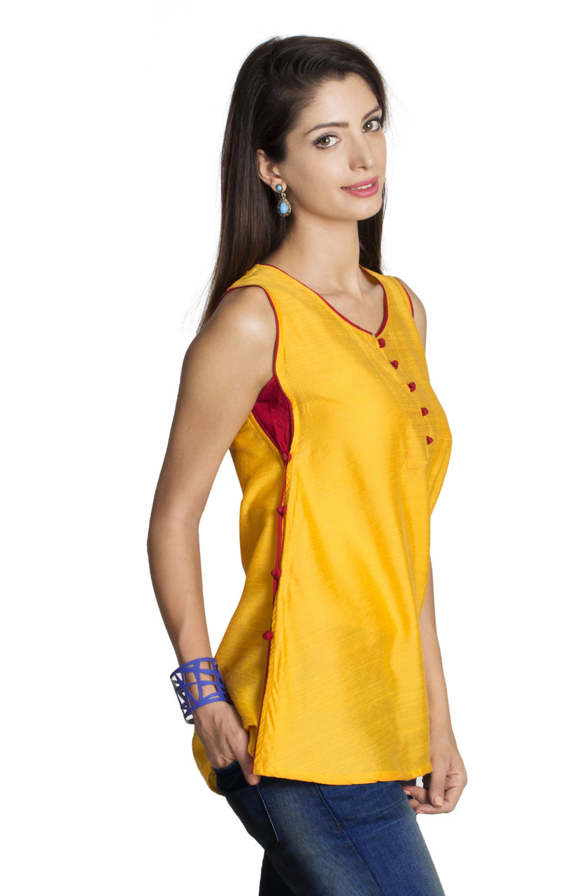 MOHR Women's Dark Yellow Sleeveless Tunic Shirt Ì´Ì_ÌÎÌÌÎÌ¥ Side