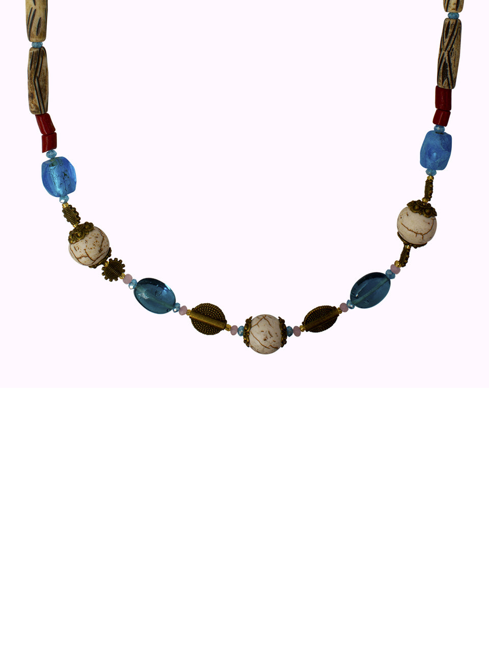 Ivory Tag Cracked White Stone and Carved Bead Necklace ÛÒ Detail