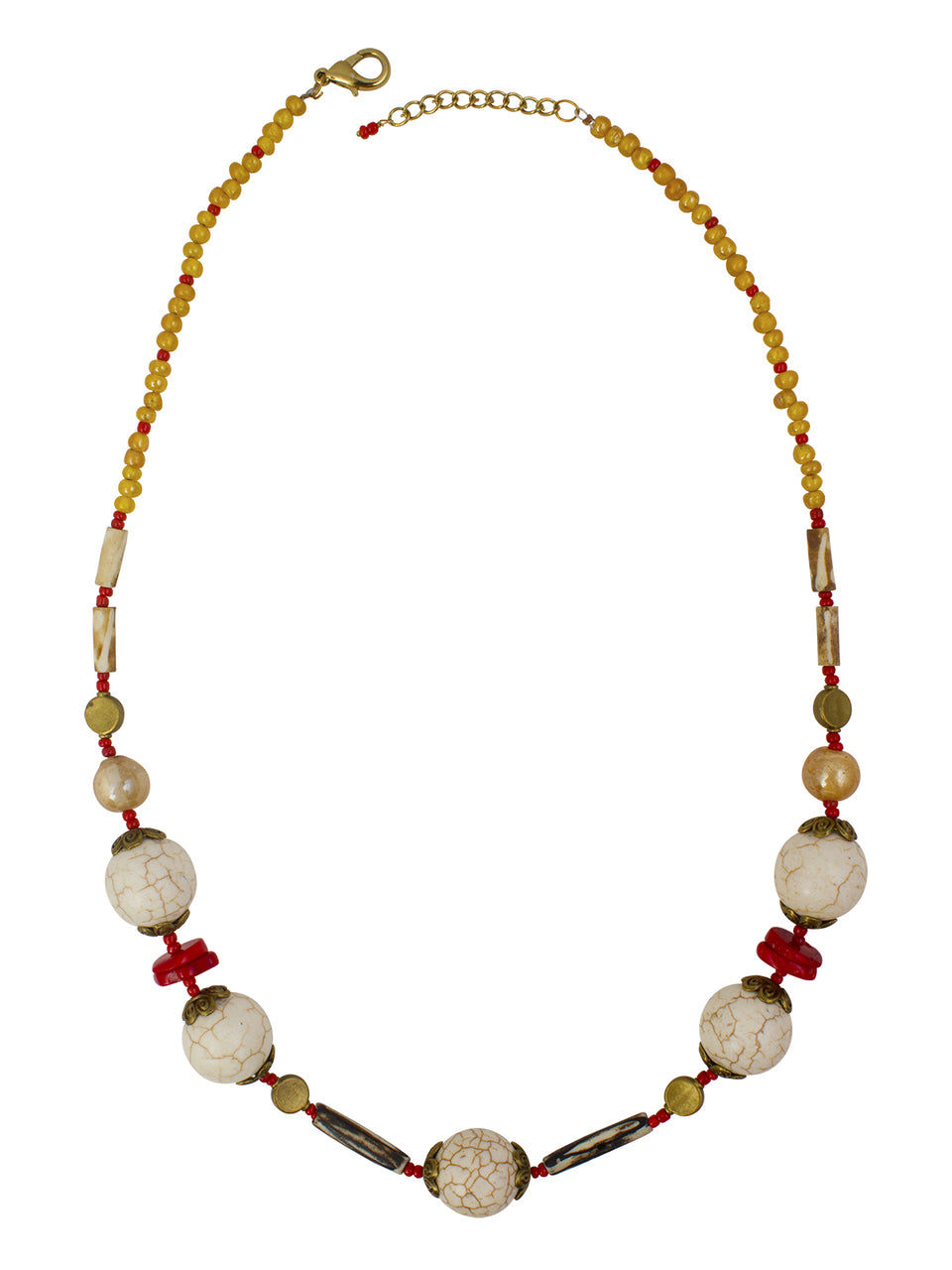 Ivory Tag Cracked White Stone and Red Stone Necklace