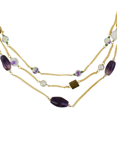 Ivory Tag Purple Stone and Floral Beaded Necklace ÛÒ Detail