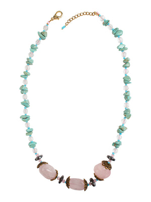 Ivory Tag Turquoise and Powder Pink Stone Necklace