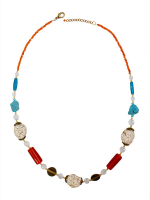 Ivory Tag Cracked White Stone and Beaded Necklace