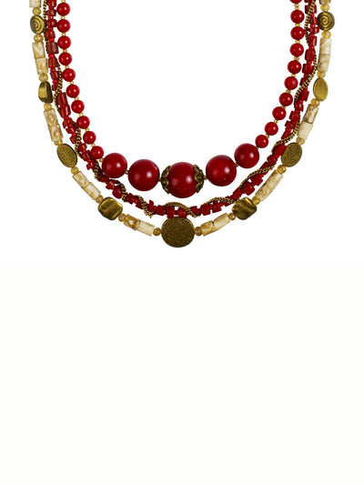 Ivory Tag 3-Strand Red Stone Necklace with Gold Accents ÛÒ Detail
