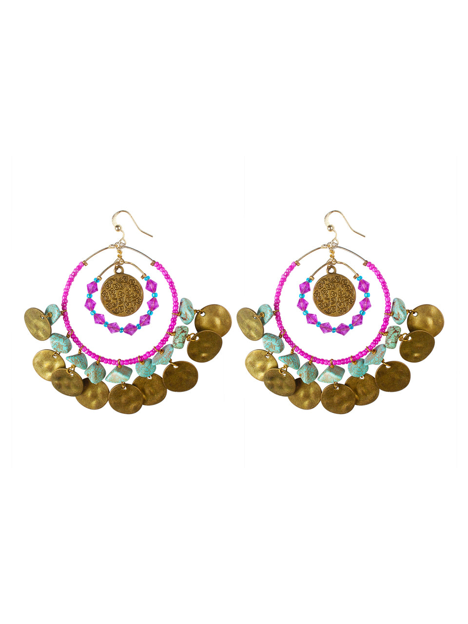 Ivory Tag Hoop Earrings with Turquoise Stone and Beads