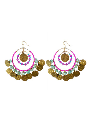 Ivory Tag Hoop Earrings with Turquoise Stone and Beads