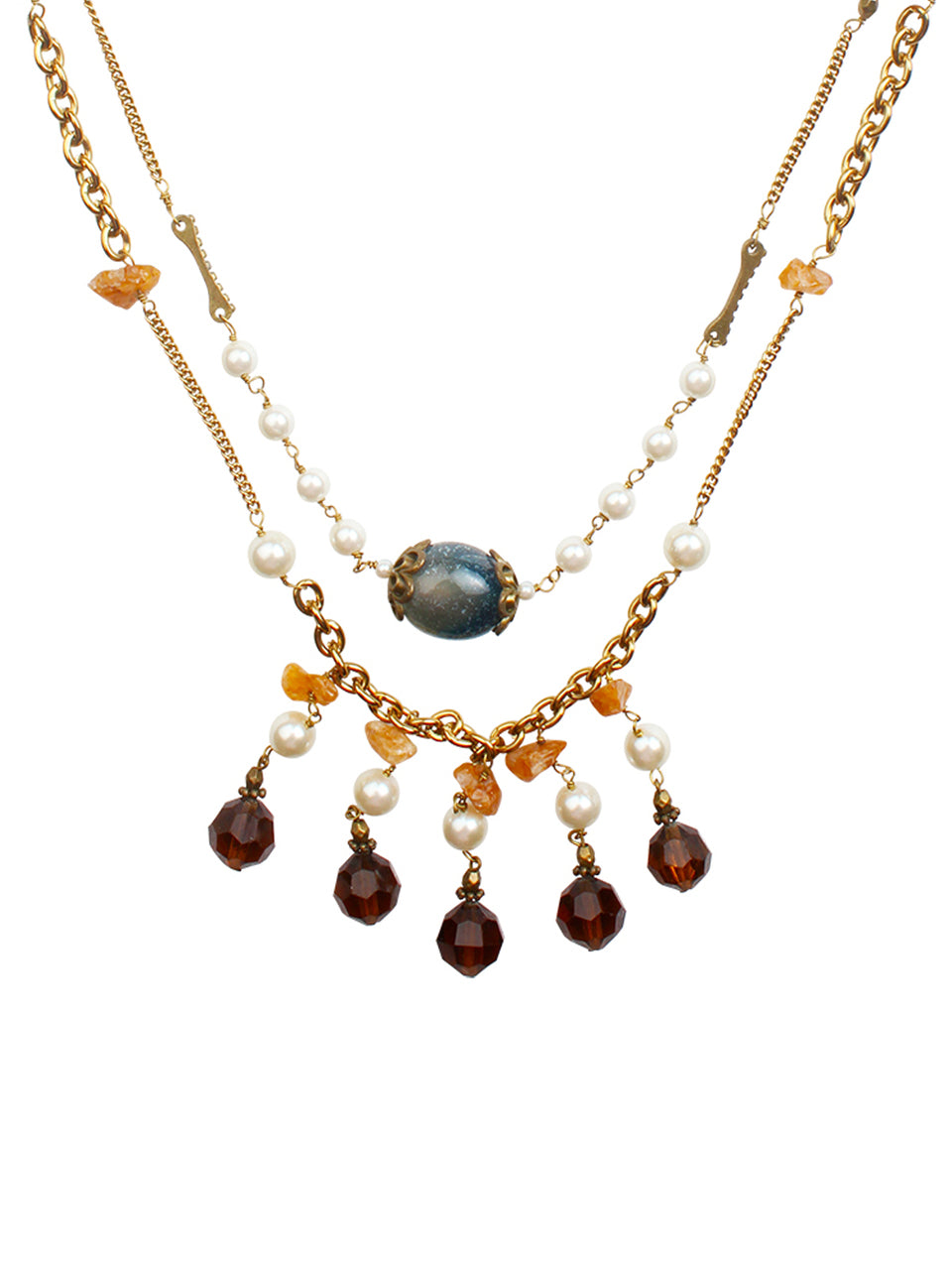 Ivory Tag Blue Stone Necklace with Dangling Purple Beads ÛÒ Detail