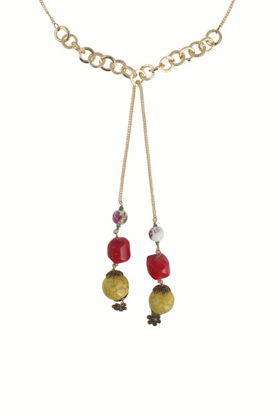 Ivory Tag Dangling Floral and Cracked Yellow Stone Necklace ÛÒ Detail