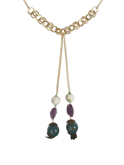 Ivory Tag Dangling Floral and Blue Stone Necklace ÛÒ Detail