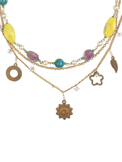 Ivory Tag Flower Necklace with Cracked Stone Beads ÛÒ Detail