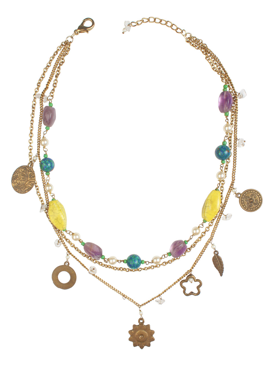 Ivory Tag Flower Necklace with Cracked Stone Beads