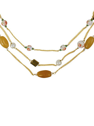 Ivory Tag Floral Beaded Necklace with Pearls