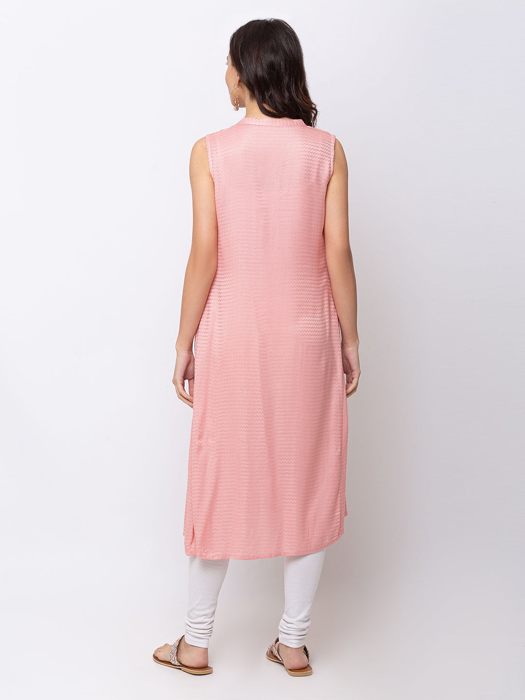Ethnicity Metallic Pink Sleeveless Button Down Kurta Tunic Dress