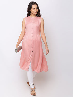 Ethnicity Metallic Pink Sleeveless Button Down Kurta Tunic Dress