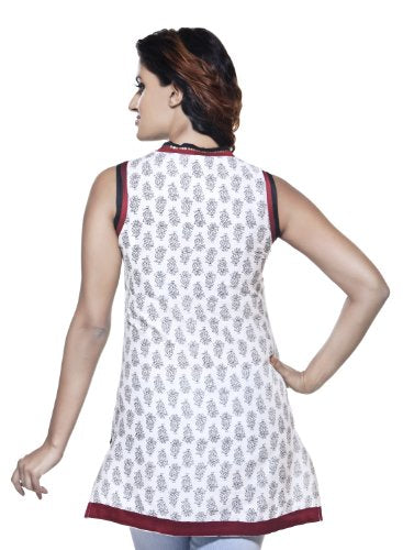 æWomens Indian Ethnic Sleeveless Embroidered Kurta Tunic Off White
