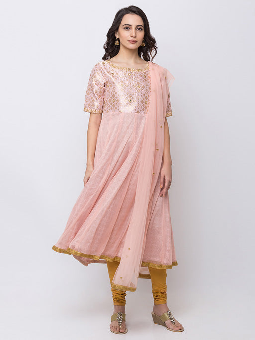 Ethnicity Women Onion Pink 3-Piece Ensemble Salwar Kameez Dupatta Set