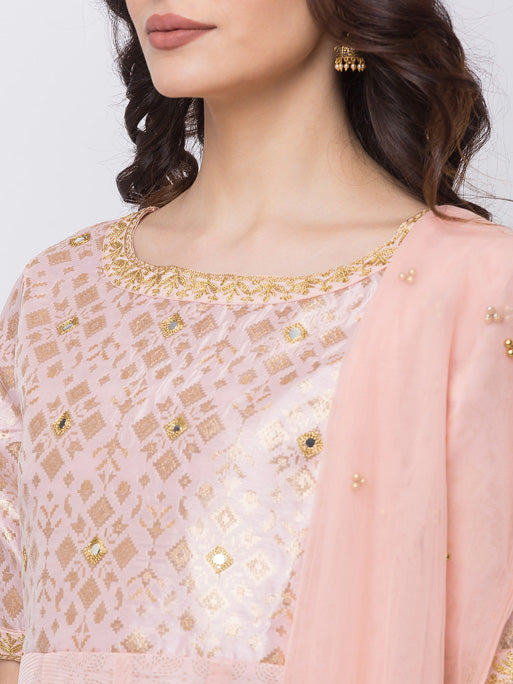 Ethnicity Women Onion Pink 3-Piece Ensemble Salwar Kameez Dupatta Set