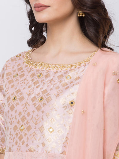 Ethnicity Women Onion Pink 3-Piece Ensemble Salwar Kameez Dupatta Set