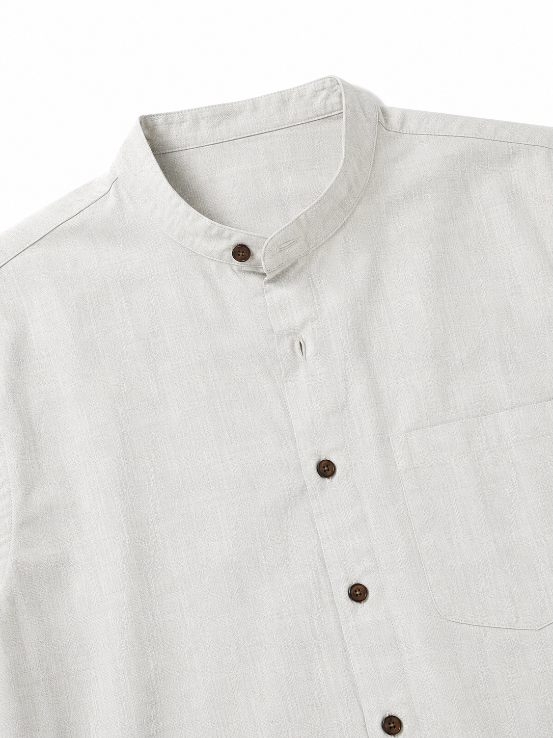 In-Sattva Men's Banded Sattva-Collar Pure Cotton Summer Button-Down Shirt; Olive Green