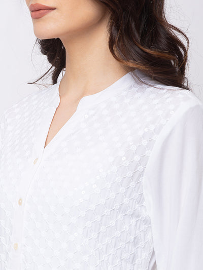 Ethnicity White Straight Kurta Tunic High Embroidery with Pockets