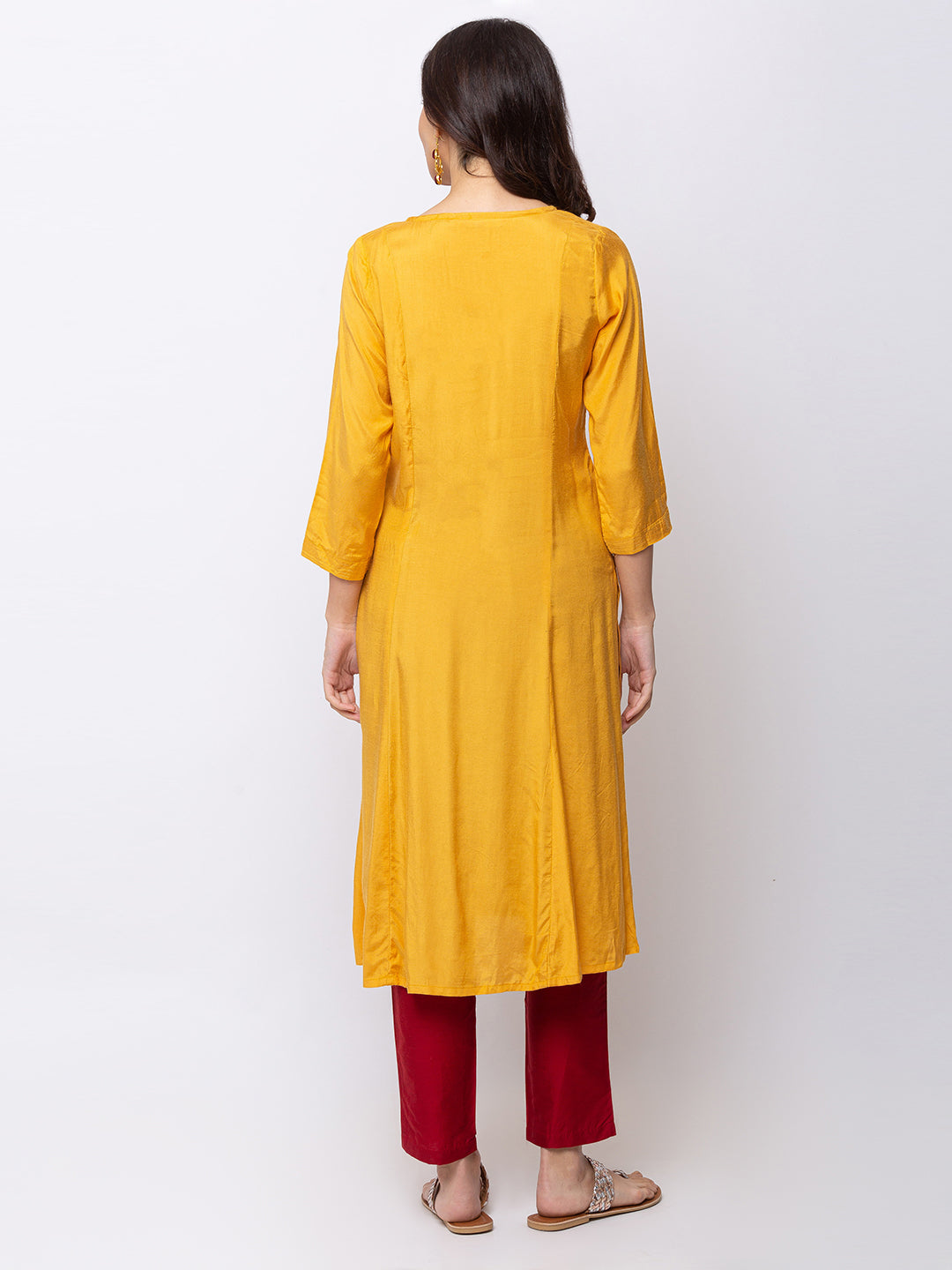 Ethnicity Mustard Yellow Straight Long Kurta Tunic with Embroidery