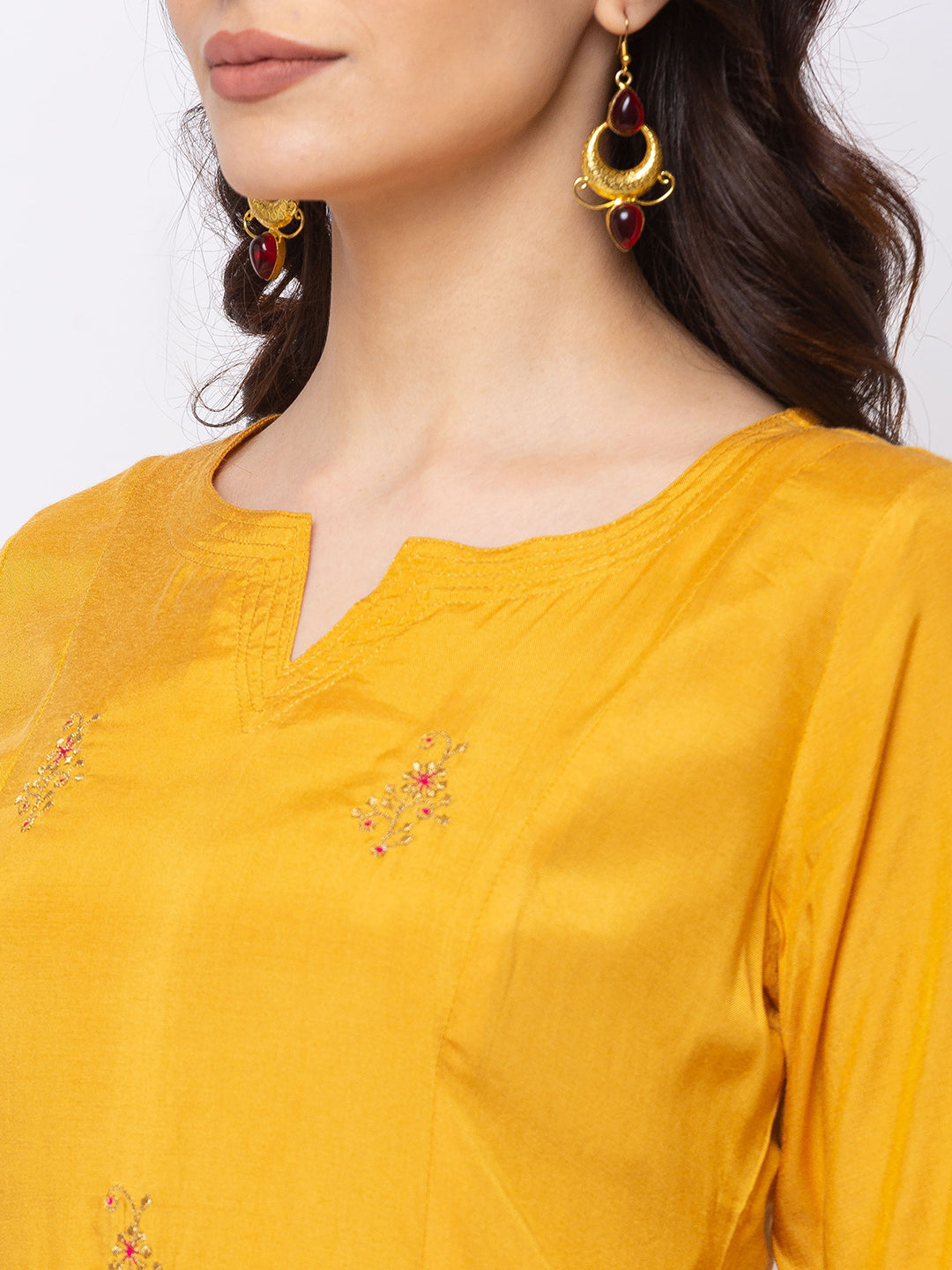 Ethnicity Mustard Yellow Straight Long Kurta Tunic with Embroidery