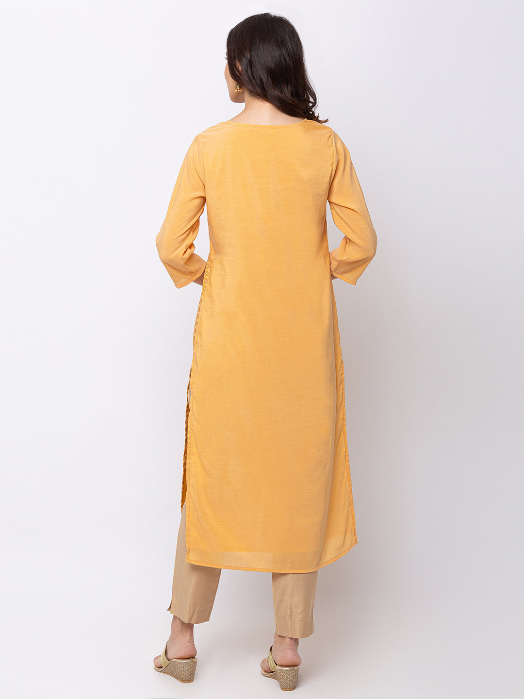 Ethnicity Mustard-Yellow Long Straigh Kurta Tunic with Bohemian Print"