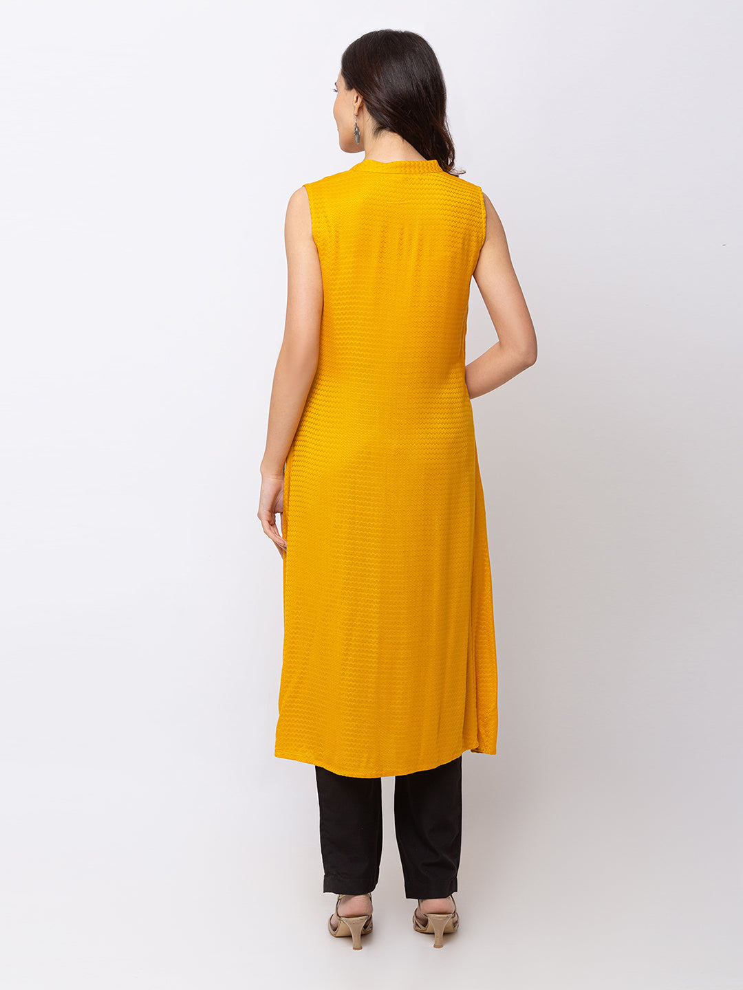 Ethnicity Yellow-Mustard Sleeveless Buttoned Kurta Tunic Dress