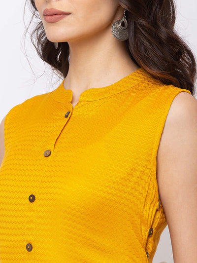 Ethnicity Yellow-Mustard Sleeveless Buttoned Kurta Tunic Dress