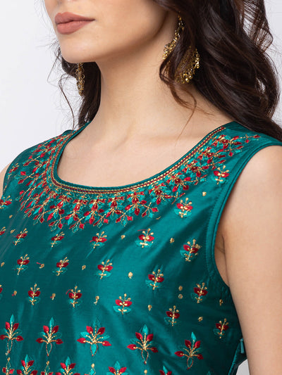 Ethnicity Teal Green Sleeveless A Line Kurta Tunic Dress Gown