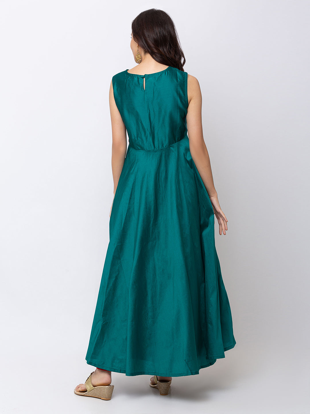 Ethnicity Teal Green Sleeveless A Line Kurta Tunic Dress Gown