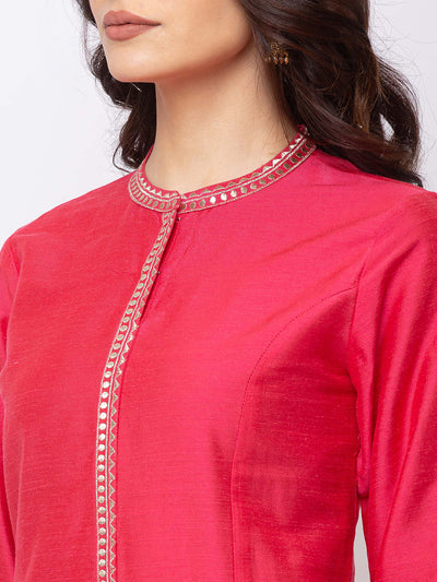 Ethnicity Rose Pink Long Button Down High-Neck Kurta Tunic Dress