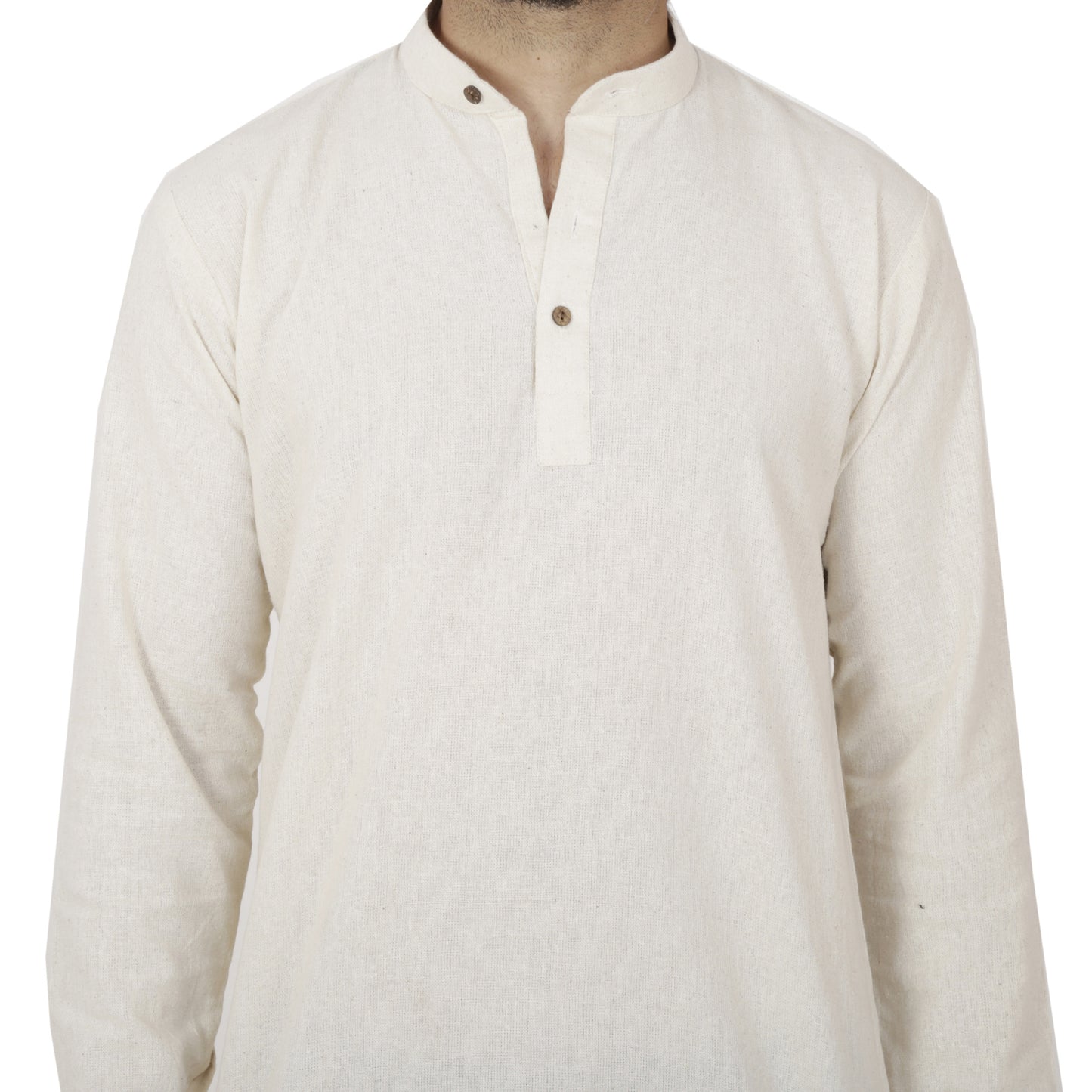 Men's  Indian Traditional Khadi cotton Kurta Tunic: Off-White | Swatch view | In-Sattva