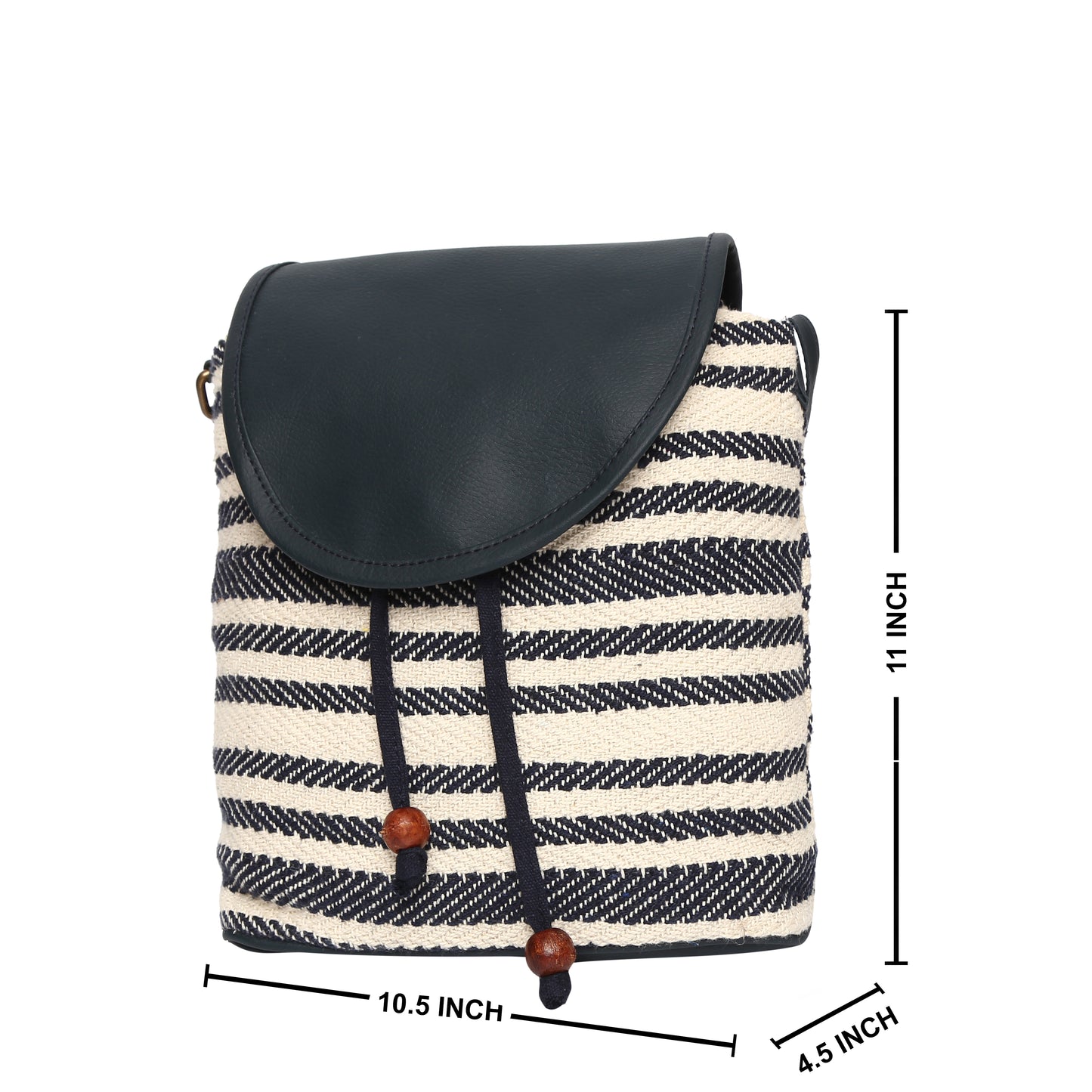 Women's Crossbody Cream and Navy Blue Striped Bucket Bag