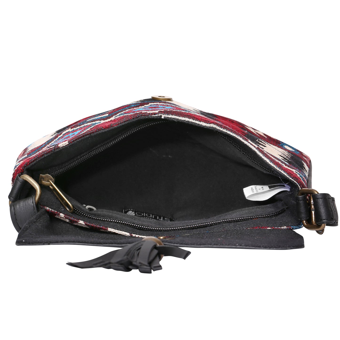 Women's Crossbody Multicolored Red Aztec Print w/Tassel