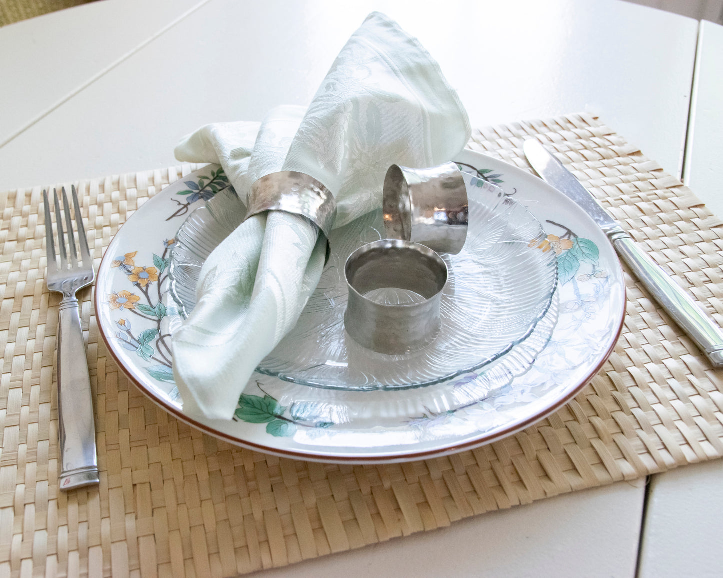 Handmade Solid Metal Hammered Napkin Rings for Dinners, Weddings, Banquets, and Special Occasions; Silver