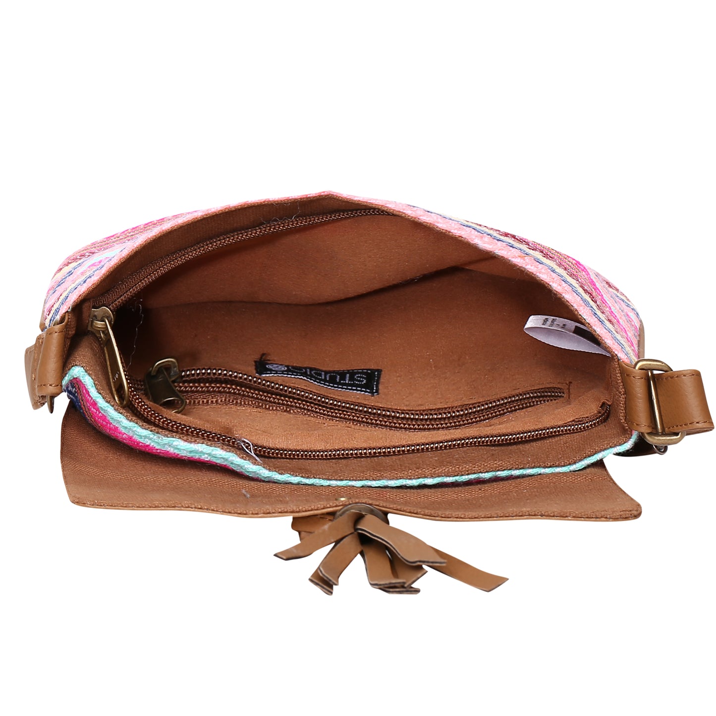 Women's Crossbody Multicolored Striped Print w/Tassel