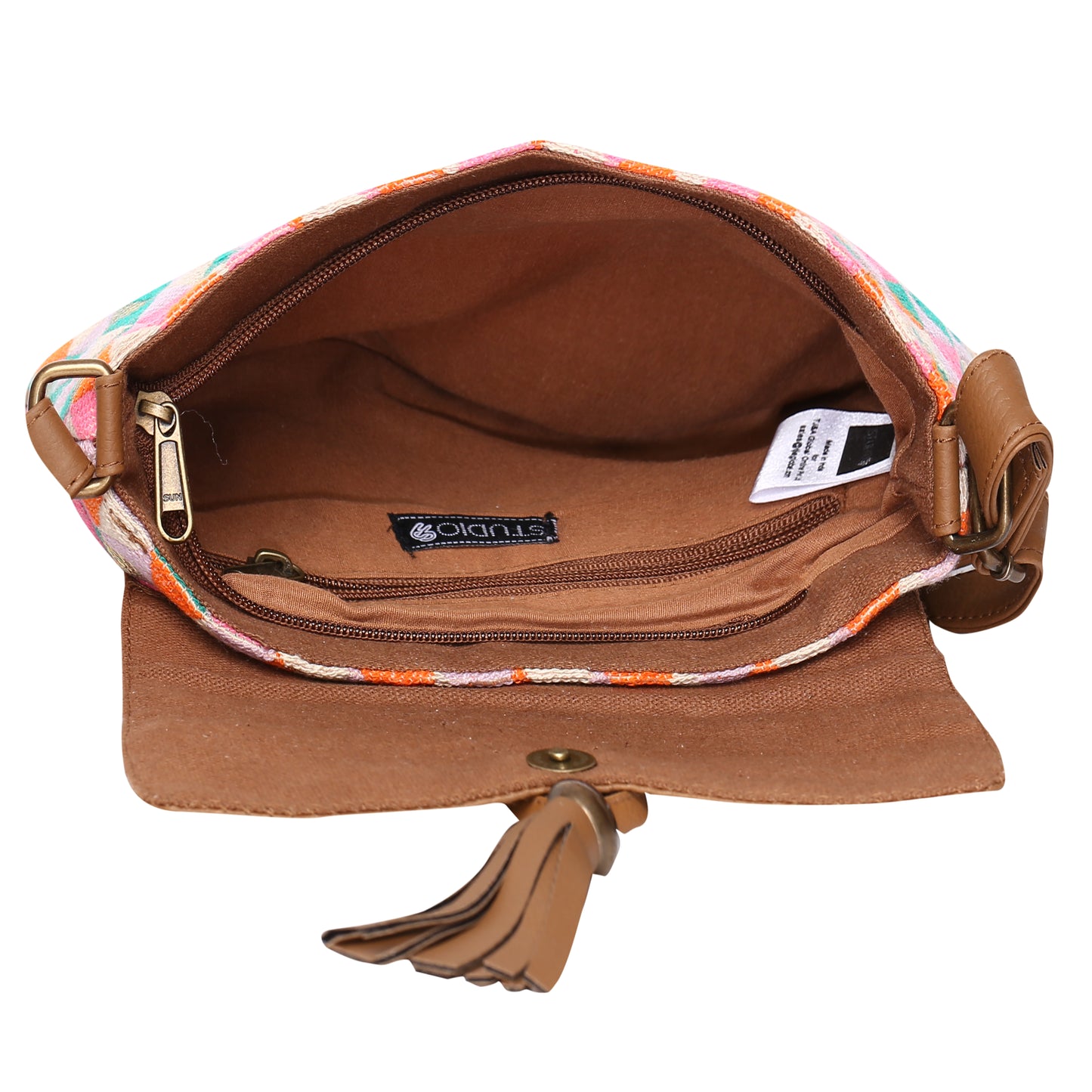 Women's Crossbody Multicolored Diamond Print w/Tassel