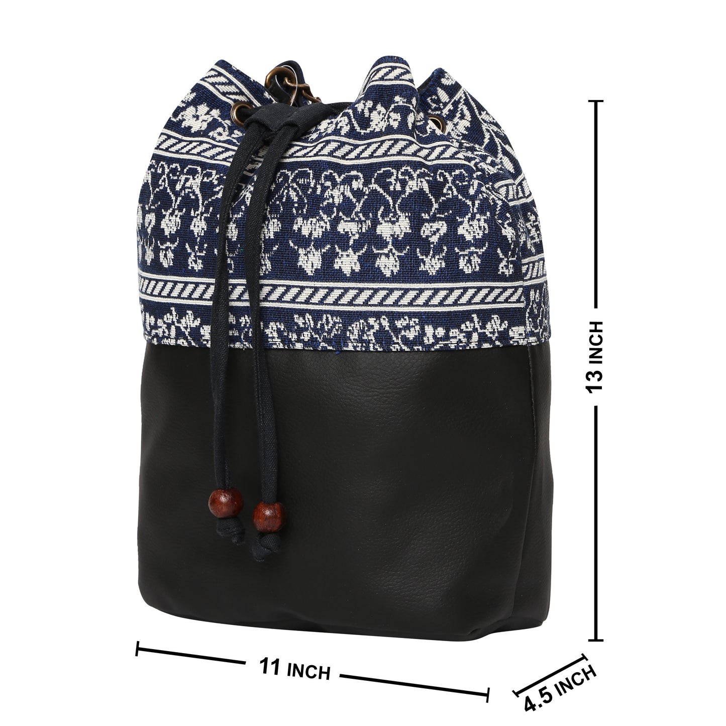 Women's Crossbody Floral Navy Blue Striped Black Bucket Bag