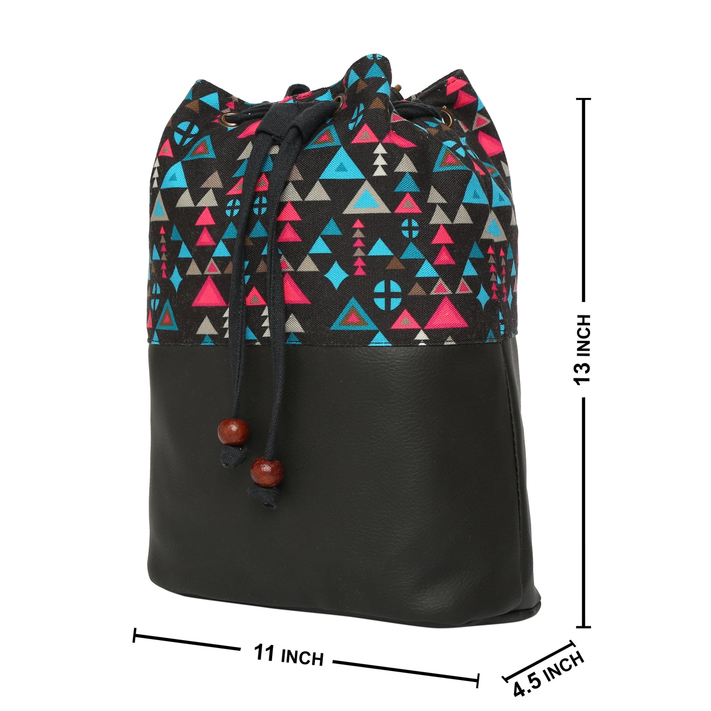 Women's Crossbody Tribal Aztec Print Black Bucket Bag