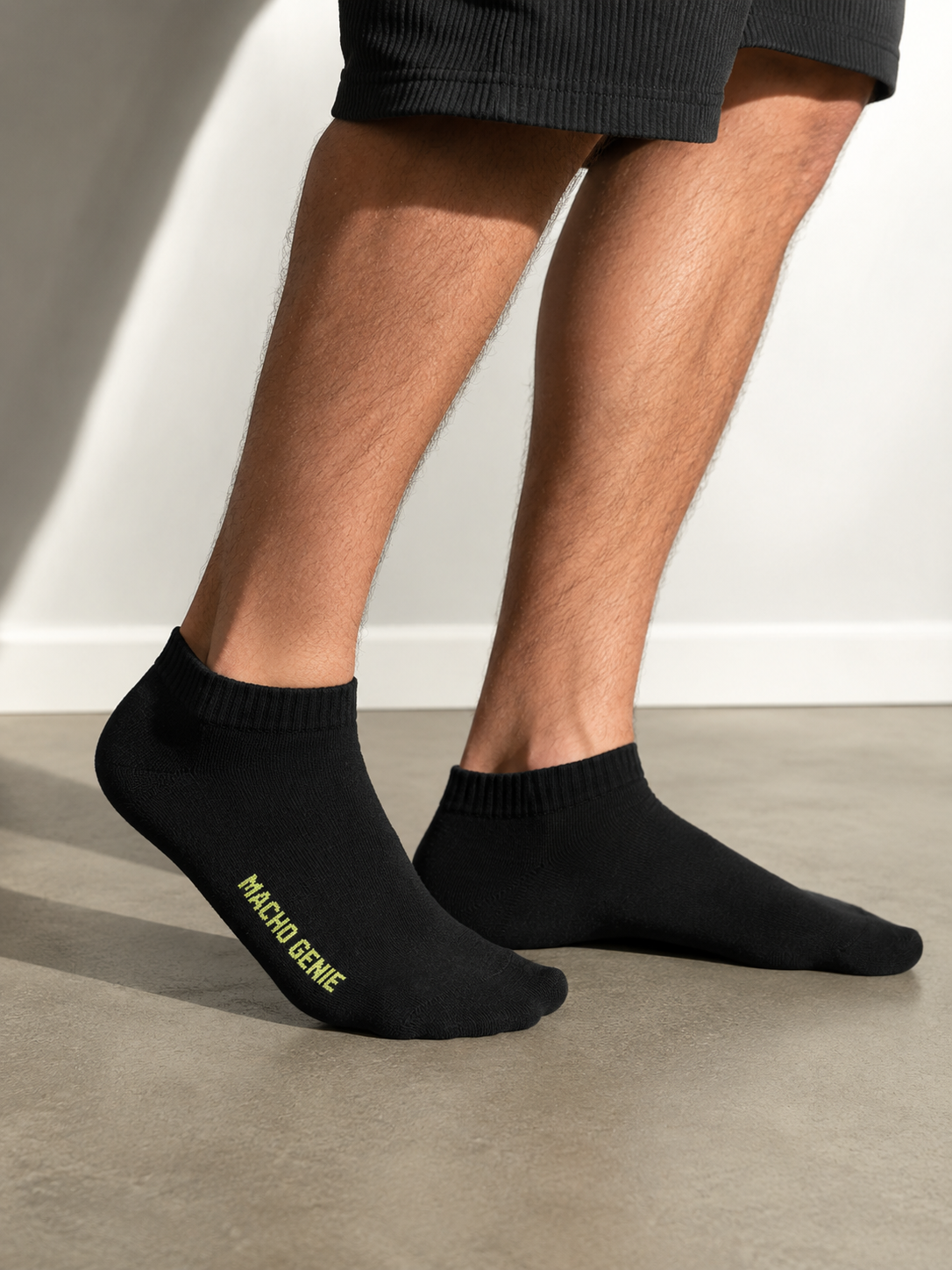 Macho Genie Men’s Black Ankle Length Socks