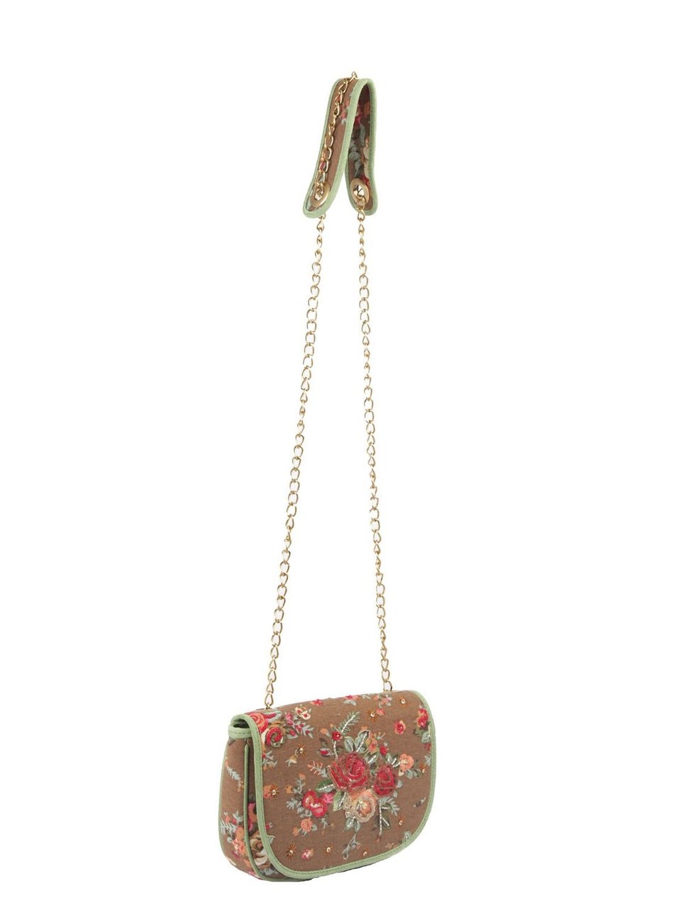 Ivory Tag Embellished Rose Hand Embroidered Handbag ÛÒ Side