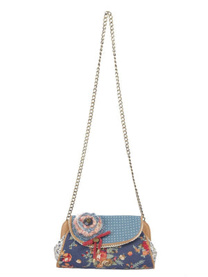 Ivory Tag Leather & Fabric Floral Blossom Clutch ÛÒ Front