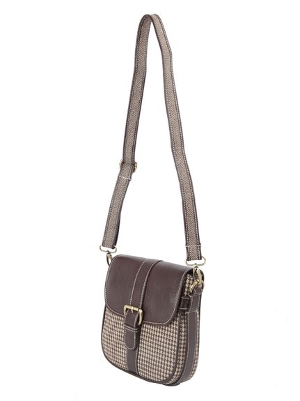 Ivory Tag Brown Leather & Houndstooth Crossbody Bag ÛÒ Side