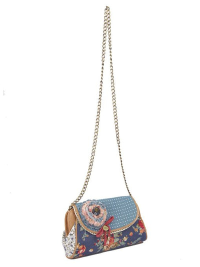 Ivory Tag Leather & Fabric Floral Blossom Clutch ÛÒ Side