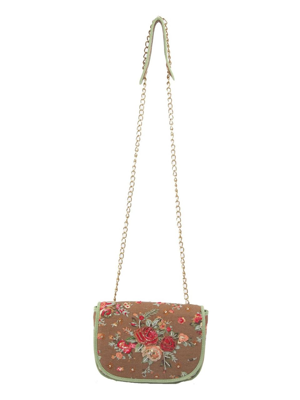Ivory Tag Embellished Rose Hand Embroidered Handbag ÛÒ Front